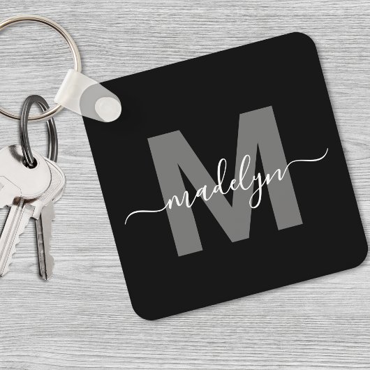 Zwart Wit Naam Monogram Sleutelhanger