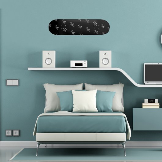 Zwart wit naam patroon modern script persoonlijk skateboard