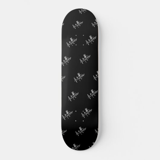 Zwart wit naam patroon modern script persoonlijk skateboard (Voorkant)