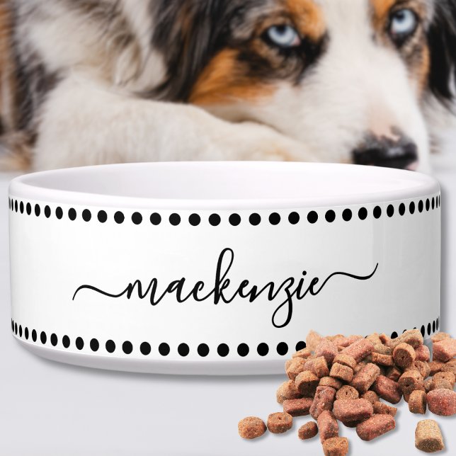 Zwart Wit Naam Pet Voerbakje (Black White Name Pet Bowl)