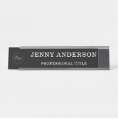 Zwart Wit Naam Titel & Logo Desk Naam Bord Bureau Naambordje (Voorkant)