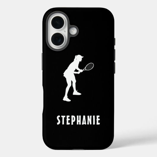 Zwart-wit naam Vrouw Tennis Player Racket Case-Mate iPhone Case (Achterkant)