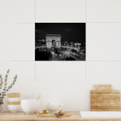 Zwart-wit Nacht Foto Arc de Triomphe Parijs Poster (Keuken)
