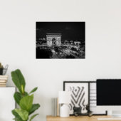 Zwart-wit Nacht Foto Arc de Triomphe Parijs Poster (Thuiskantoor)