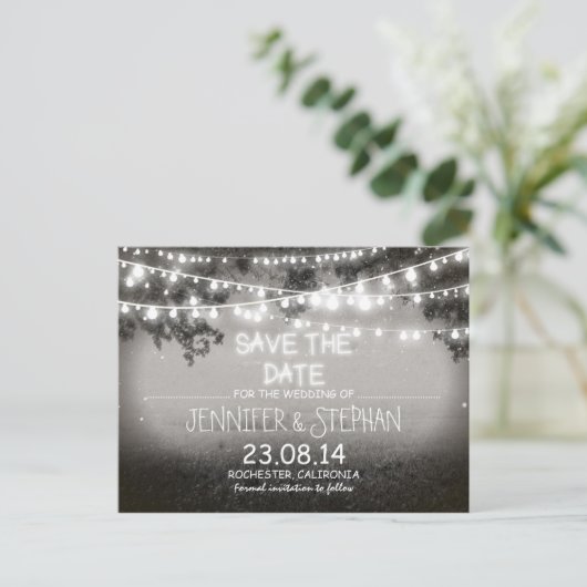 Zwart-wit nachtlampjes romantisch Save the Date Aankondigingskaart (Staand voorkant)
