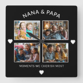 Zwart-wit Nana Papa 4 Foto Grootouder Gift Vierkante Klok (Voorkant)