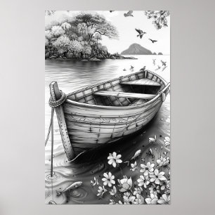 Zwart-wit Natuur Realistic Line Art Poster