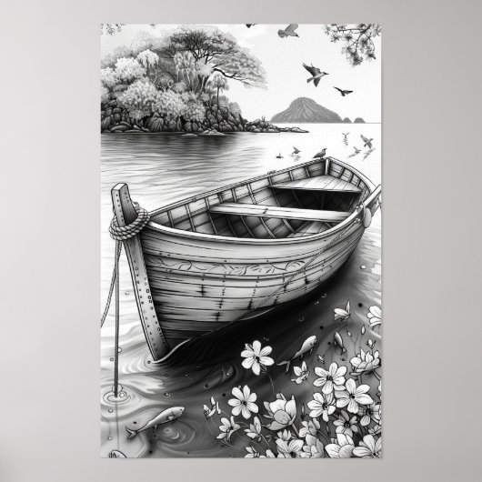 Zwart-wit Natuur Realistic Line Art Poster (Voorkant)