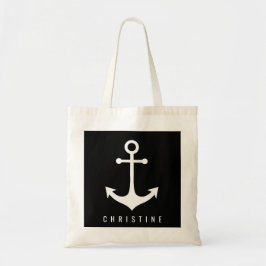 zwart-wit nautisch anker tote bag