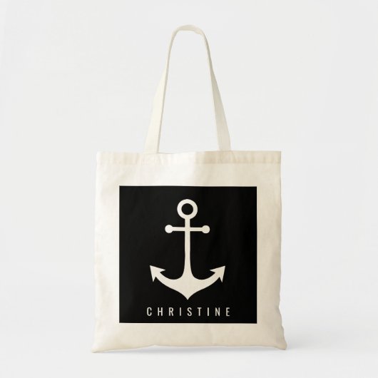 zwart-wit nautisch anker tote bag (Voorkant)