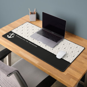 Zwart Wit Nautisch Patroon met Anker Bureaumat