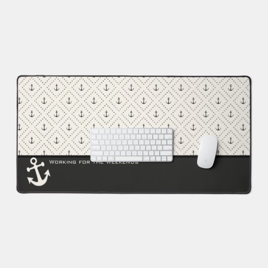 Zwart Wit Nautisch Patroon met Anker Bureaumat (Keyboard & Muis)