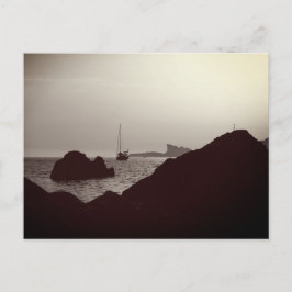 Zwart-wit nautische foto - boot Zeelandschap Briefkaart