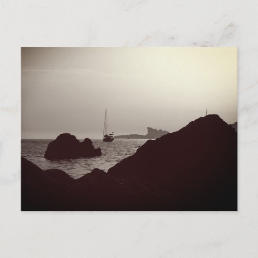 Zwart-wit nautische foto - boot Zeelandschap Briefkaart (Voorkant)