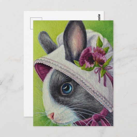 Zwart-wit Nederlands konijn in Bonnet Waterverf Ar Briefkaart (Voorkant / Achterkant)
