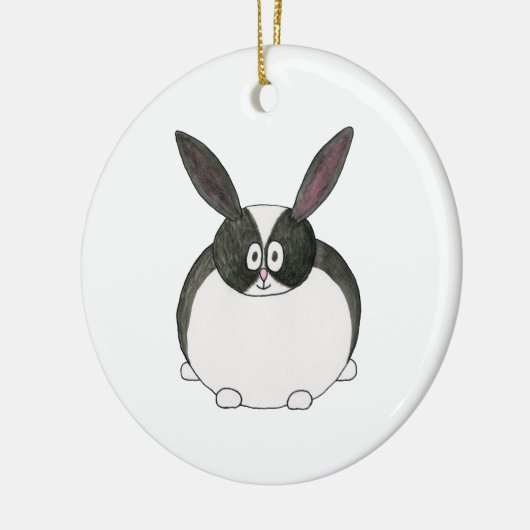 Zwart-wit Nederlands konijn. Keramisch Ornament (Links)