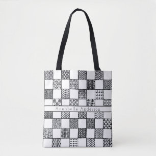 Zwart-wit Needlepoint aanpassen Tote Bag