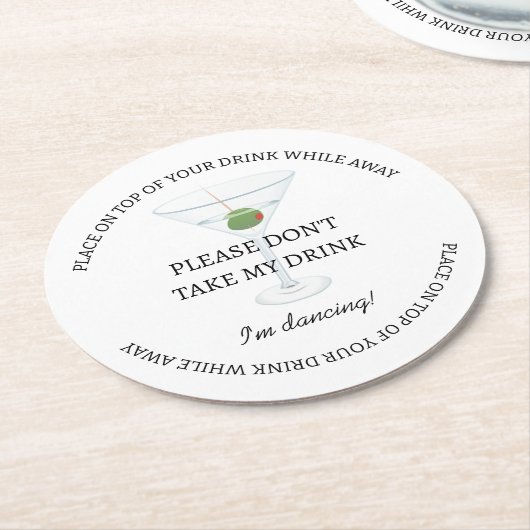 Zwart & Wit Neem mijn Drink bruiloft niet Ronde Kartonnen Onderzetter (Gebogen)