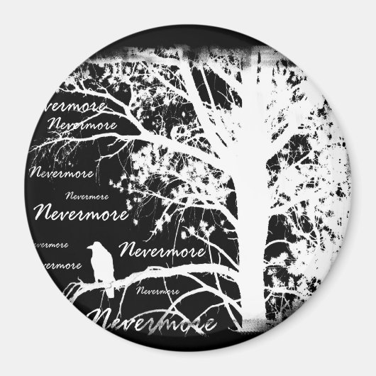 Zwart & Wit Negatief Nevermore Raven Silhouet Magneet (Voorkant)