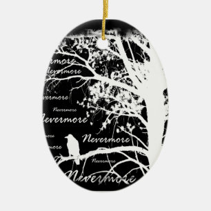 Zwart-wit negatief Nevermore Raven Silhouette Keramisch Ornament