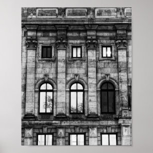 Zwart-wit neoclassicistische gevel poster
