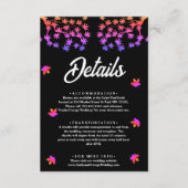 Zwart-wit neon bladeren herfst bruiloft details informatiekaartje (Voorkant)