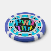 Zwart, Wit, Neon Blauwe Schedels Patroon Pokerchips (Enkel)
