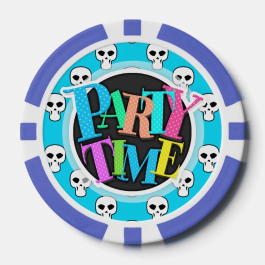 Zwart, Wit, Neon Blauwe Schedels Patroon Pokerchips (Voorkant)
