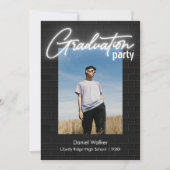Zwart-wit neon foto afstudeerfeest kaart (Voorkant)