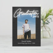 Zwart-wit neon foto afstudeerfeest kaart (Staand voorkant)