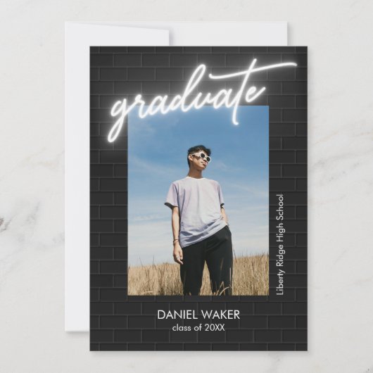 Zwart-wit neon foto afstuderen kaart (Voorkant)