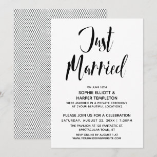 Zwart & Wit Net Getrouwd Typografie Ontvangst Kaart