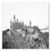 Zwart-wit neuschwanstein Castle in Winter Foto Afdruk (Voorkant)