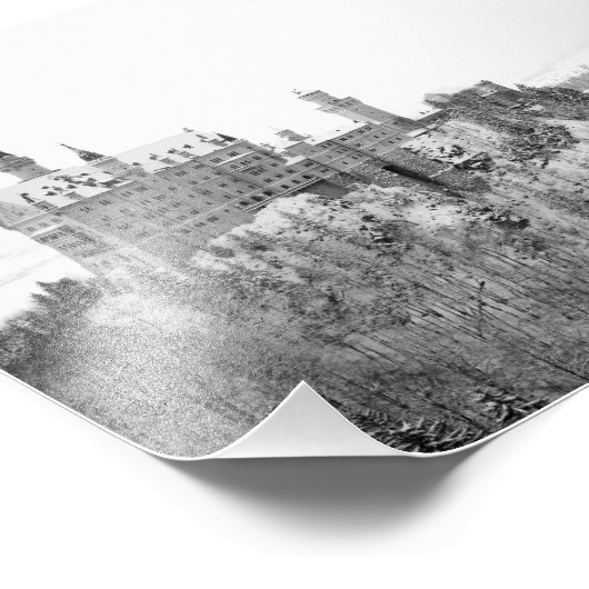 Zwart-wit neuschwanstein Castle in Winter Foto Afdruk (Hoek)