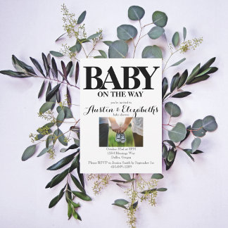 Zwart wit neutraal, eenvoudig modern Baby shower Kaart