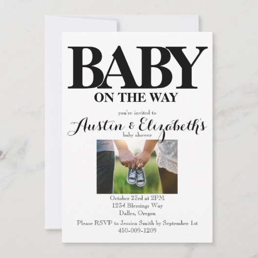 Zwart wit neutraal, eenvoudig modern Baby shower Kaart (Voorkant)