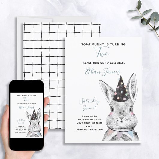 Zwart & Wit Neutraal Some Bunny is Two Verjaardag Kaart