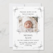 Zwart-wit neutrale foto geboorte aankondiging (Voorkant)