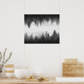 Zwart-wit nevelig gespiegeld bos poster (Keuken)