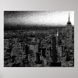 Zwart Wit New York City Nachtkunstwerk Poster