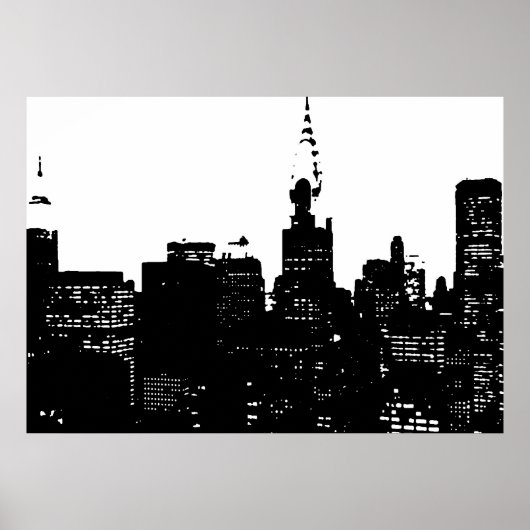 Zwart Wit New York City Night Pop Kunst Poster (Voorkant)