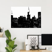 Zwart Wit New York City Night Pop Kunst Poster (Thuiskantoor)