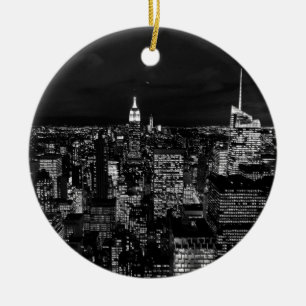 Zwart-wit New York City Night Skyline Keramisch Ornament