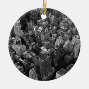 Zwart-wit New York City Night Skyline Keramisch Ornament
