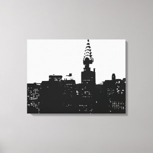 Zwart Wit New York City Pop Art Wrapped Canvas Afdruk