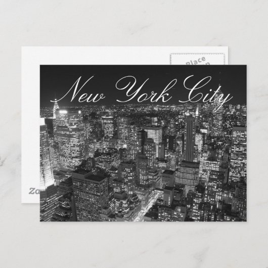 Zwart-wit New York City Script-Briefkaart Briefkaart (Voorkant / Achterkant)