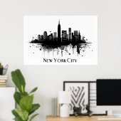 Zwart-wit New York City Skyline Poster (Thuiskantoor)
