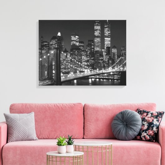 Zwart & Wit New York City Verpakt Canvas (Insitu (Woonkamer))