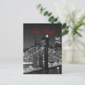 Zwart-wit New York Red Script Post Kaart (Staand voorkant)