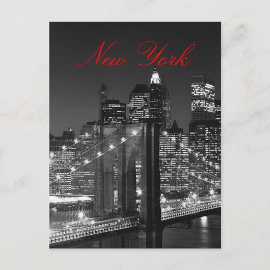 Zwart-wit New York Red Script Post Kaart (Voorkant)